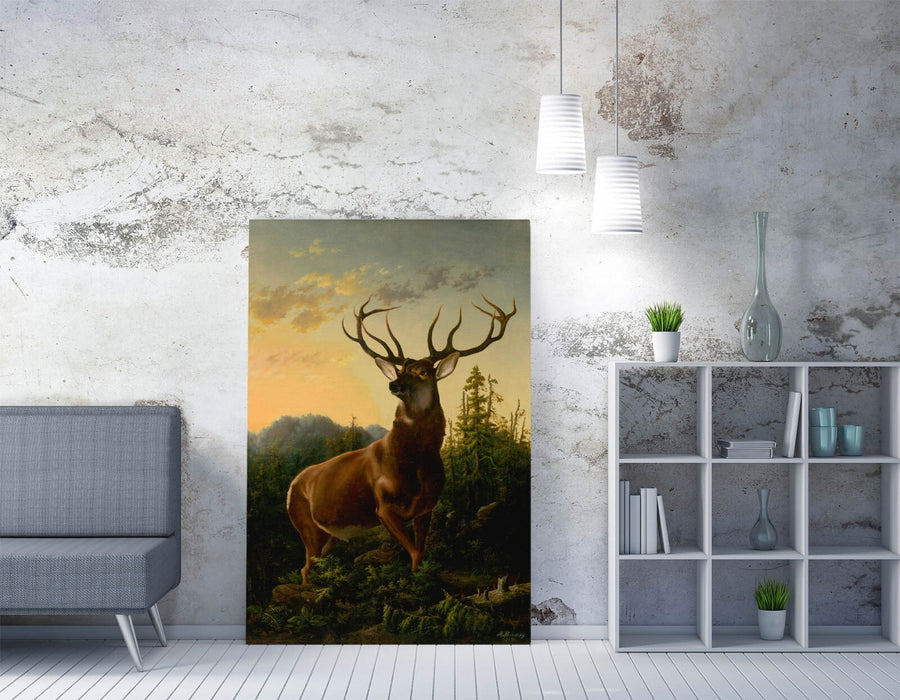 Canvas Wall Art - Handmade Deer Forest Landscape Print | Ready To Hang, Premium Varnish