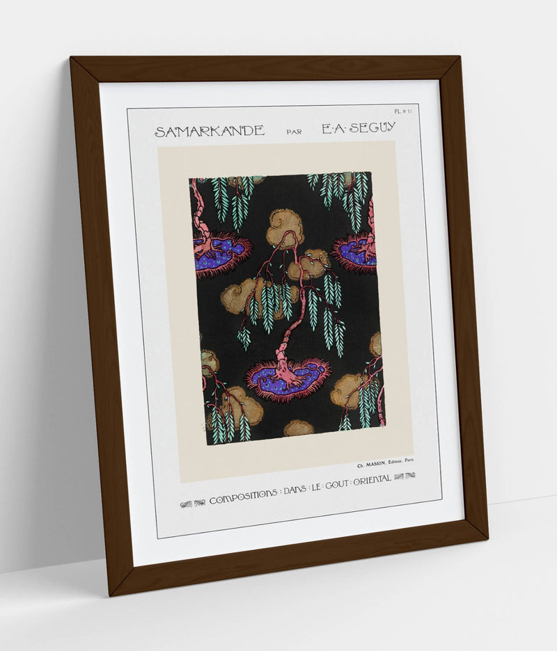 Framed Wall Art – Tree Pochoir Print With Natural Wood Frame | Bedroom Wall Decor