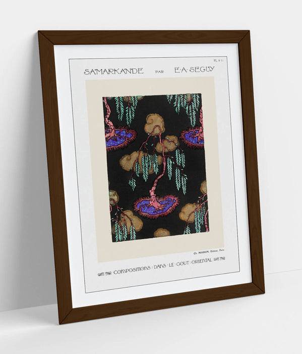 Framed Wall Art – Tree Pochoir Print With Natural Wood Frame | Bedroom Wall Decor