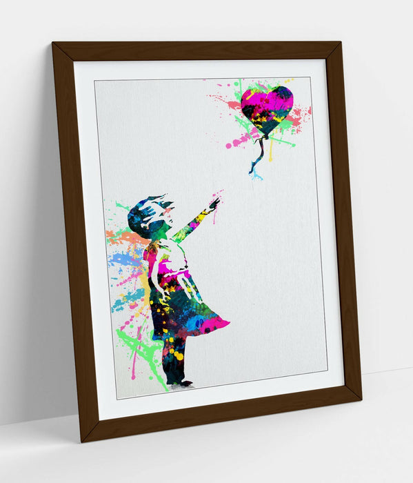BANKSY, BALLOON GIRL RAINBOW SPLASH ART -FRAMED WALL ART PICTURE PRINT
