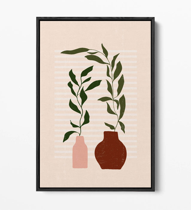 Boho Canvas Wall Art - Minimalist Botanical Canvas Print With Float Effect Frame