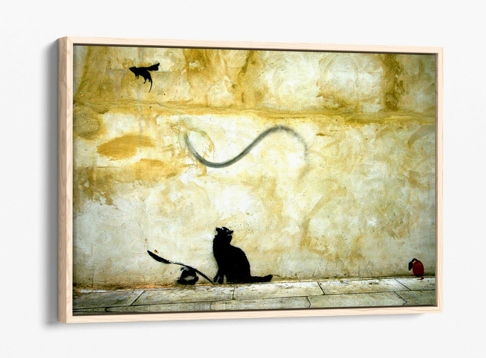 BANKSY CAT AND MOUSE -FLOAT EFFECT CANVAS WALL ART PIC PRINT-
