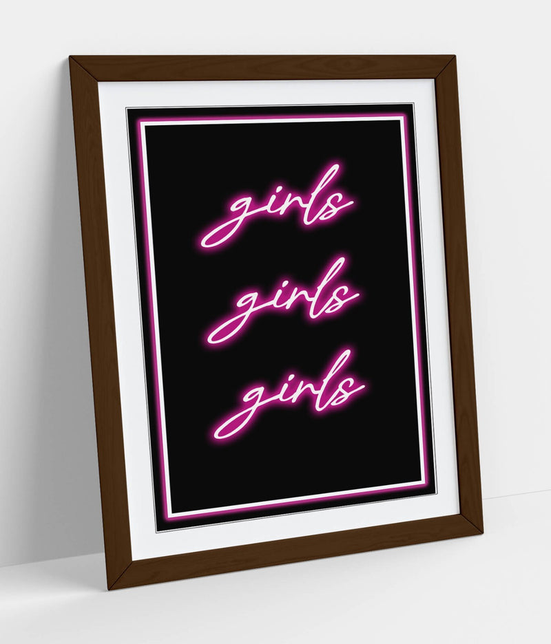 Framed Poster Artwork – Girls Neon Sign Art | Bedroom Wall Decor Print