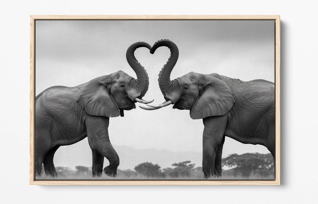 Black And White Canvas Art – Elephant Wall Decor With Heart Home Decoration
