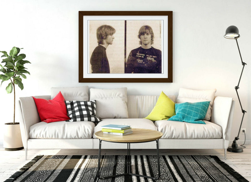KURT COBAIN MUGSHOT 1 -ART FRAMED POSTER PICTURE PRINT ARTWORK- BROWN & WHITE