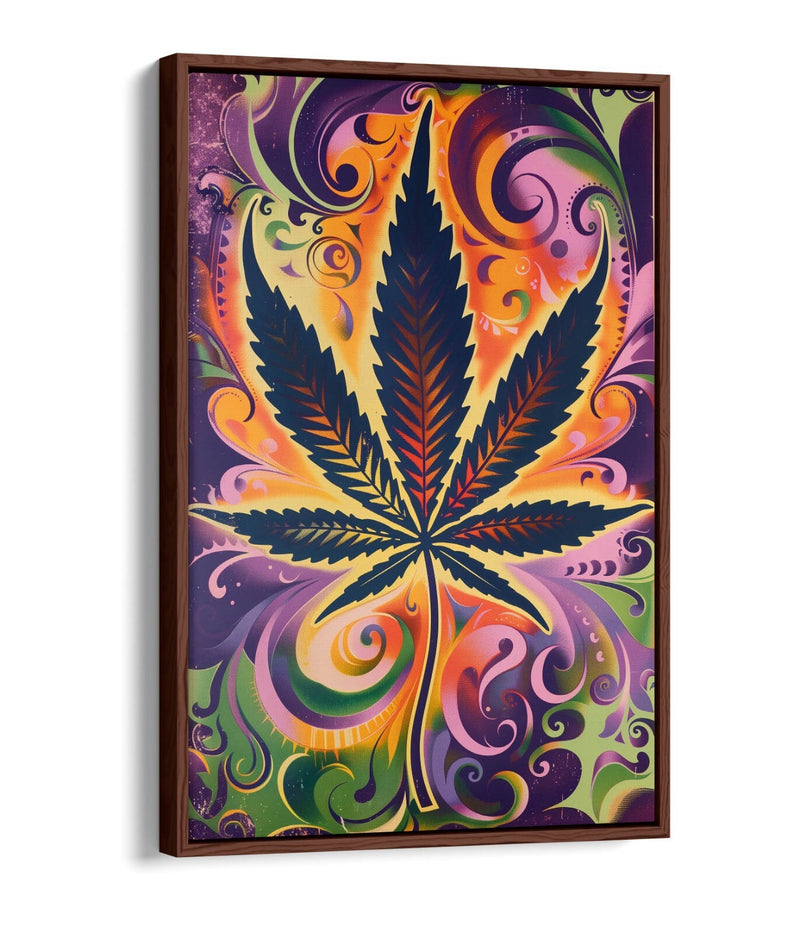 Weed Leaf Canvas Art - Multi Colour Artwork | Float Effect Canvas Print