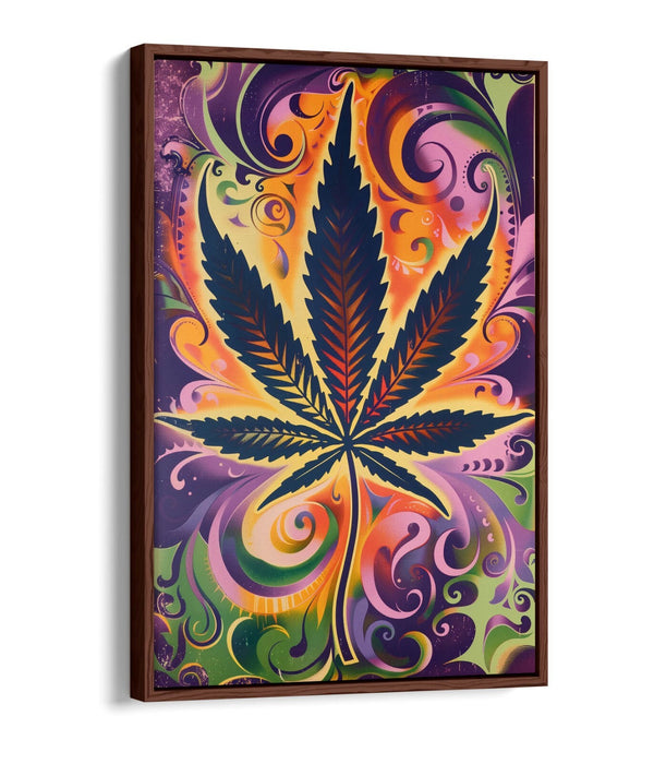Weed Leaf Canvas Art - Multi Colour Artwork | Float Effect Canvas Print