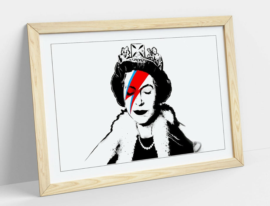 BANKSY QUEEN DAVID BOWIE -ART FRAMED POSTER PICTURE PRINT ARTWORK- BLACK & WHITE