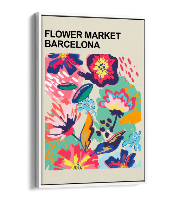 Float Effect Canvas - Barcelona Flower Market Floral Canvas Print With MDF Frame