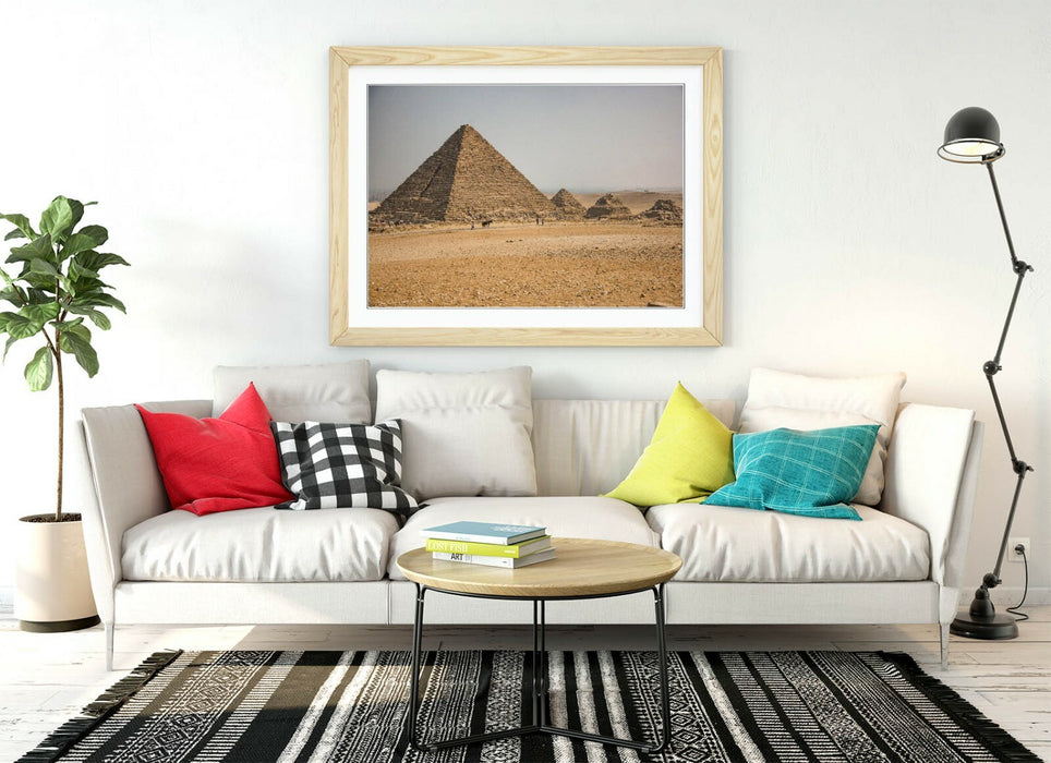 Pyramids of Giza Wall Art – Handmade Egypt Framed Print with Wood Grain Frame