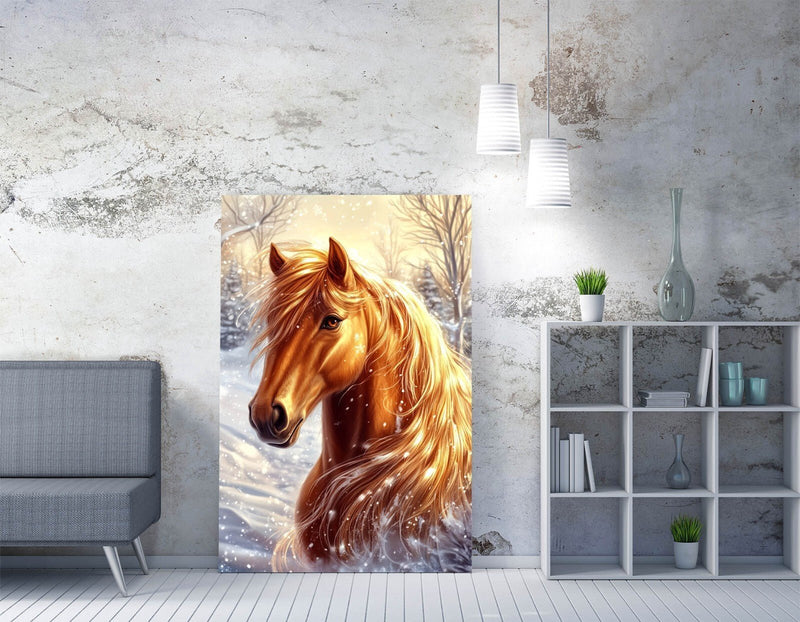 Horse Canvas Art - Majestic Snow Horse Print | Handmade Ready To Hang Wall Art