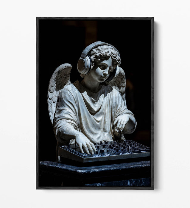 Float Effect Canvas Art - Cool DJ Angel Statue Contemporary Wall Print