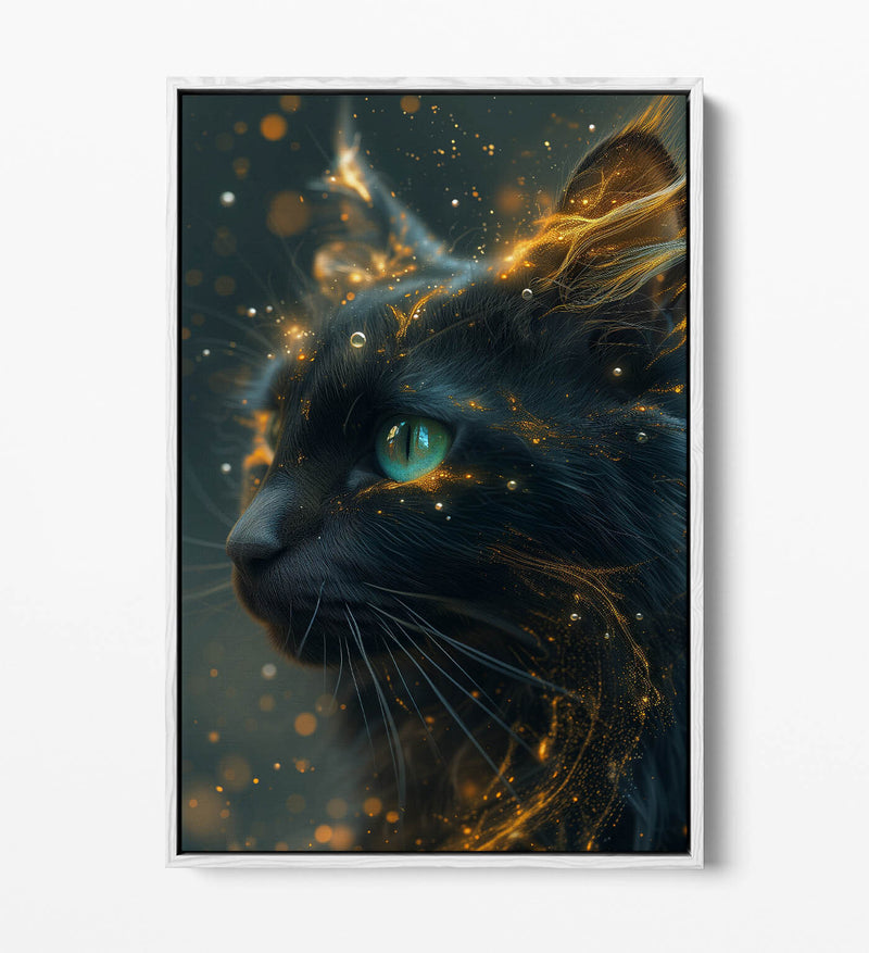 Black Cat Canvas Art – Glowing Cat Wall Art With Float Effect Canvas Print