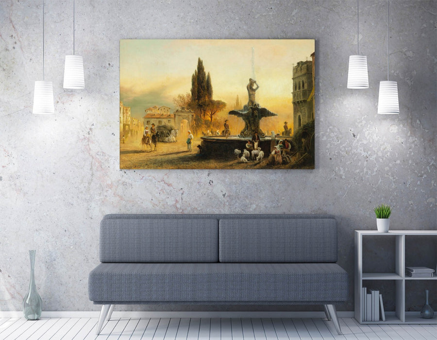 Canvas Wall Art - Albert Arnz Piazza Barberini In Rome | Handmade Vibrant Print
