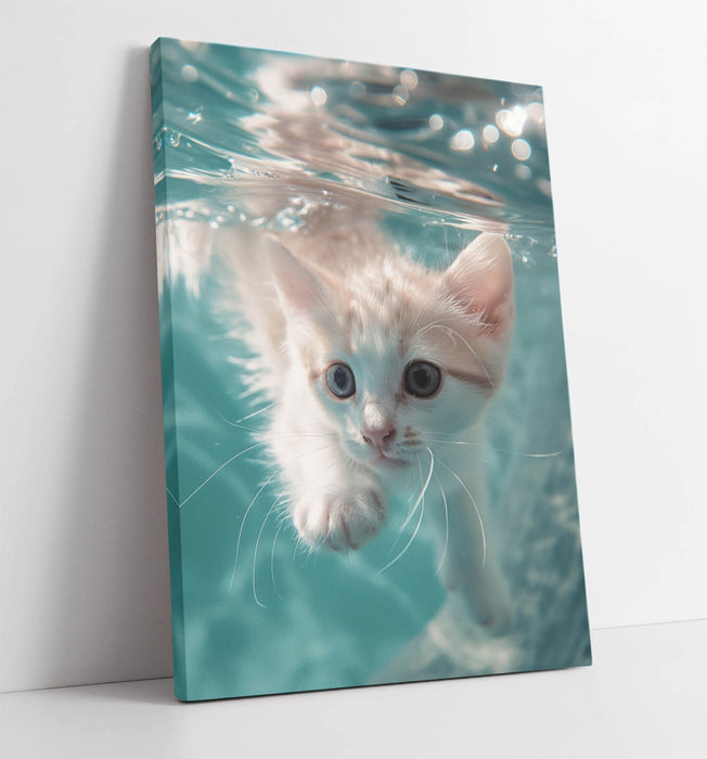 Kitten Canvas Art - Cute Underwater Animal Print | Handmade Canvas Wall Picture