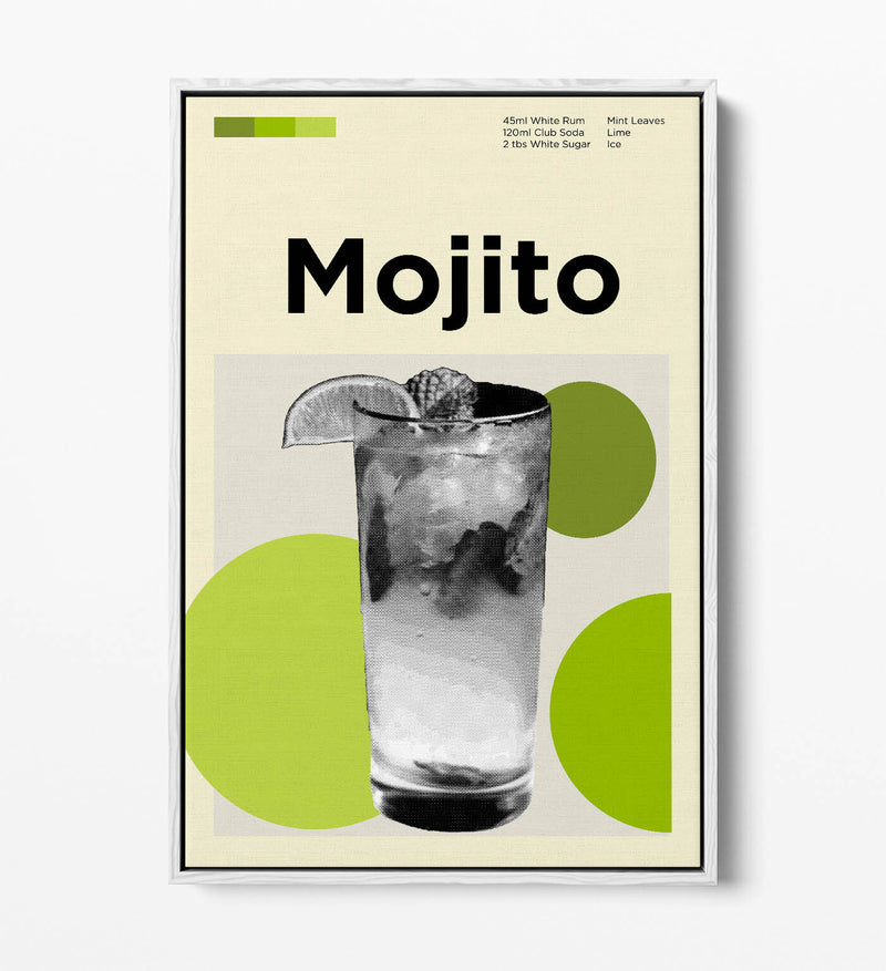 Mojito Cocktail Poster - Funky Float Effect Canvas Wall Art Print For Kitchen Decor