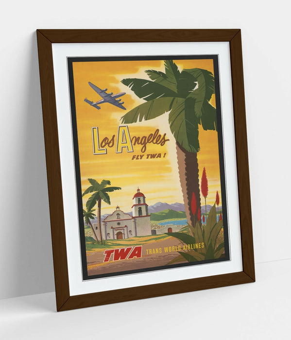 RETRO LOS ANGELES TRAVEL POSTER -FRAMED WALL ART PICTURE PRINT- GREEN