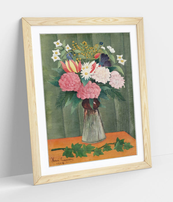 Framed Wall Art - 'Henri Rousseau, Flower Vase' Print With Woodgrain Frame