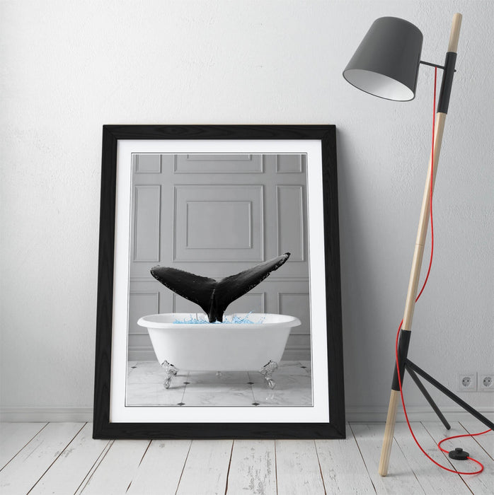 WHALE IN BATHTUB -QUIRKY ART FRAMED POSTER PICTURE PRINT BATHROOM ARTWORK