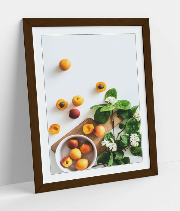 Framed Kitchen Art - Handmade Apricot Wall Decor With Woodgrain Frame