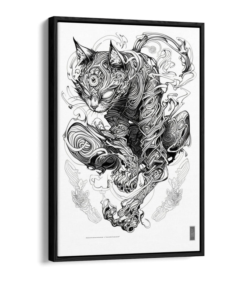Cat Canvas Wall Art – Black Sketch Line Art Print | Float Effect Canvas, Handmade