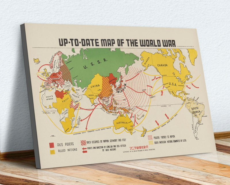 Vintage Map Canvas - World War 1942 Framed Wall Print | Premium Canvas Art
