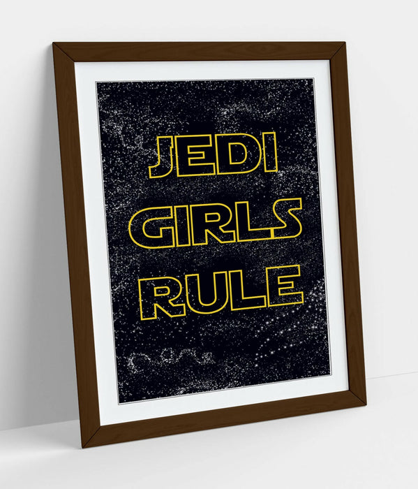 "JEDI GIRLS RULE" STAR WARS STYLE QUOTE KIDS ROOM -FRAMED WALL ART PICTURE PRINT