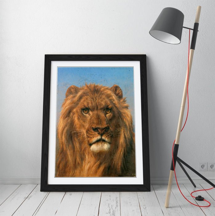 Framed Wall Art - Rosa Bonheur Lion Portrait Print With Natural Wood Frame
