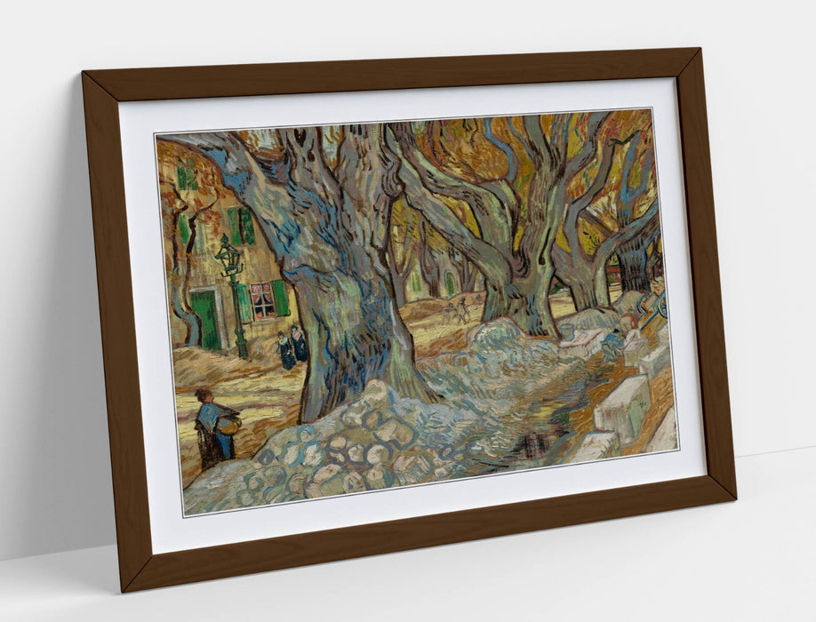 Van Gogh Wall Art – Framed Art Print of The Large Plane Trees Poster with Woodgrain Frame