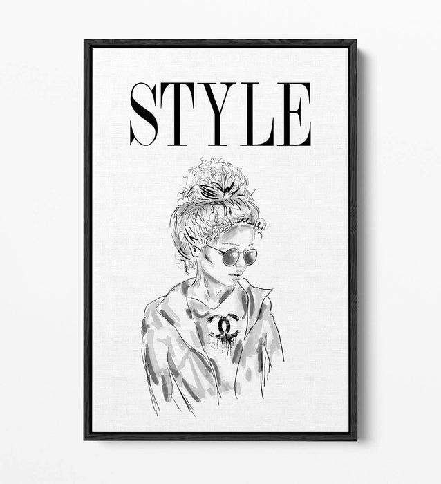 STYLE GIRL COCO -FLOAT EFFECT CANVAS WALL ART PIC PRINT- BLACK & WHITE