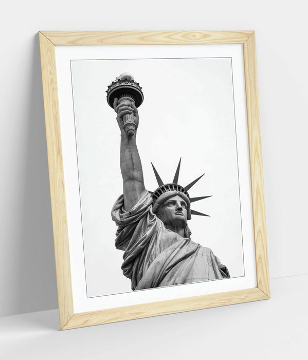 Statue of Liberty Wall Art - Framed New York City Print With Woodgrain Frame Finish