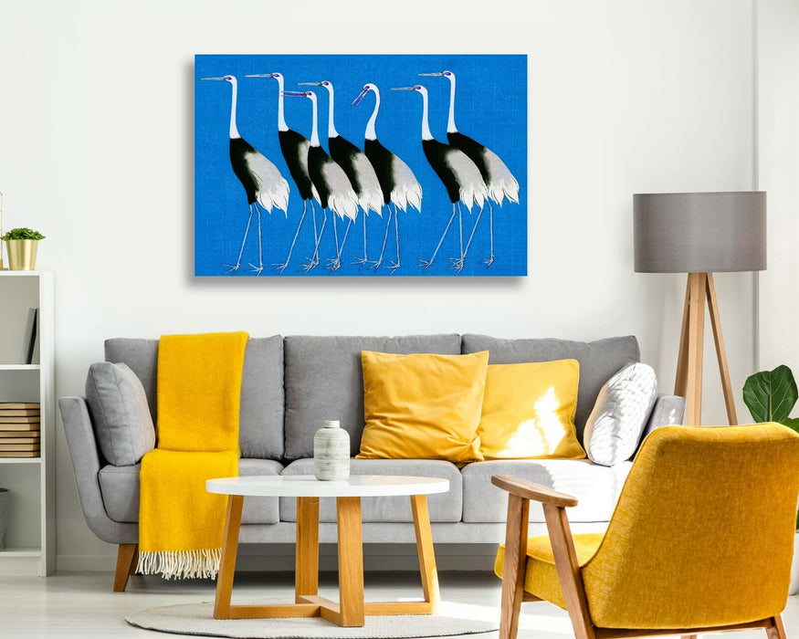 BLUE CANVAS WALL ART PRINT PICTURE ARTWORK ORIENTAL CRANES  HAPPINESS JAPANESE