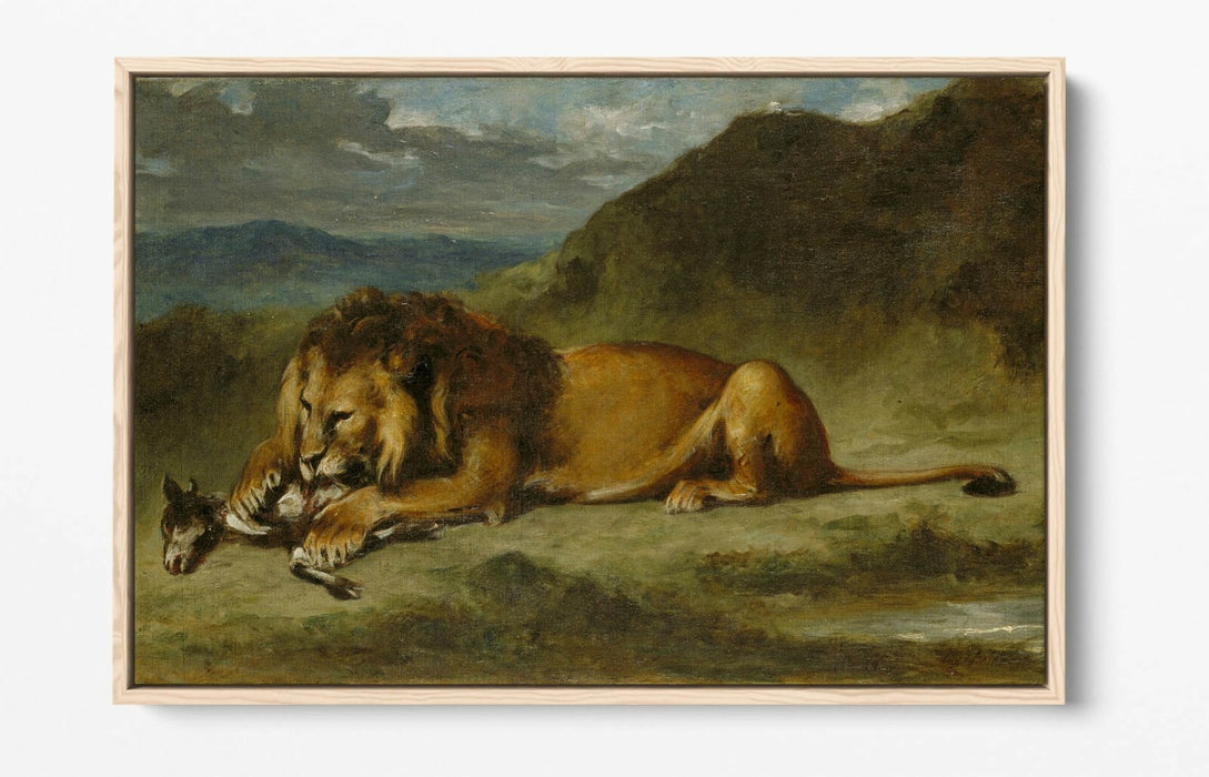 EUGENE DELACROIX, LION DEVOURING ANIMAL -FLOAT EFFECT CANVAS ART PRINT