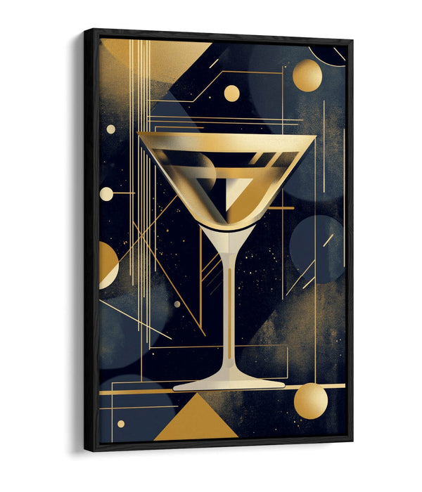Gold Martini Glass Art – Art Deco Canvas Wall Decor | Float Effect, UK Made