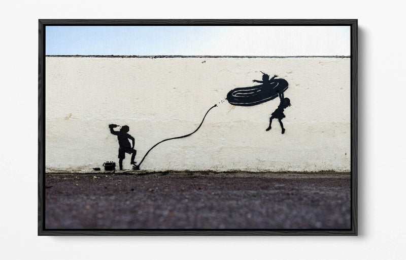 Banksy Canvas Art - Dinghy Graffiti Print On Float Effect Canvas | Handmade UK