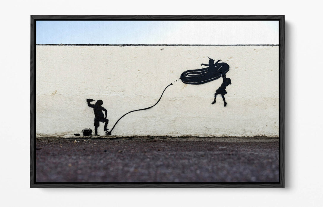 Banksy Canvas Art - Dinghy Graffiti Print On Float Effect Canvas | Handmade UK