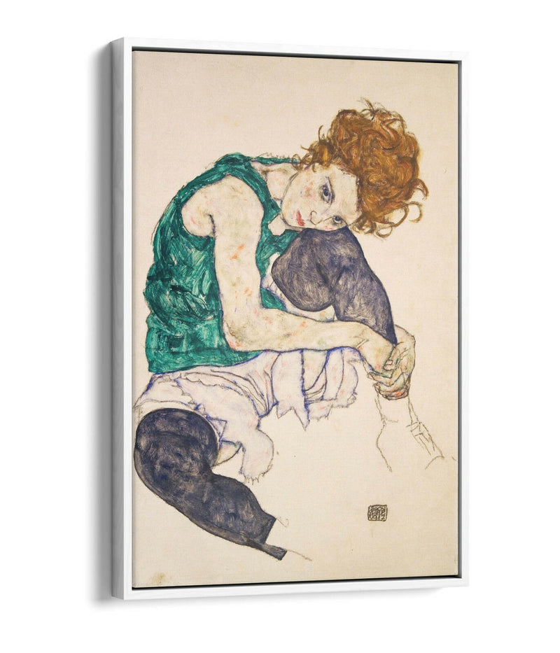 Canvas Wall Art - Egon Schiele, Seated Woman With Legs - Float Effect Print Green