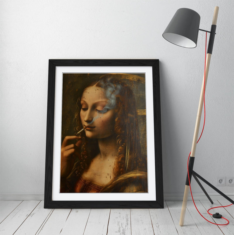 Renaissance Woman Wall Art - Handmade Framed Poster Print With Wood Grain Frame