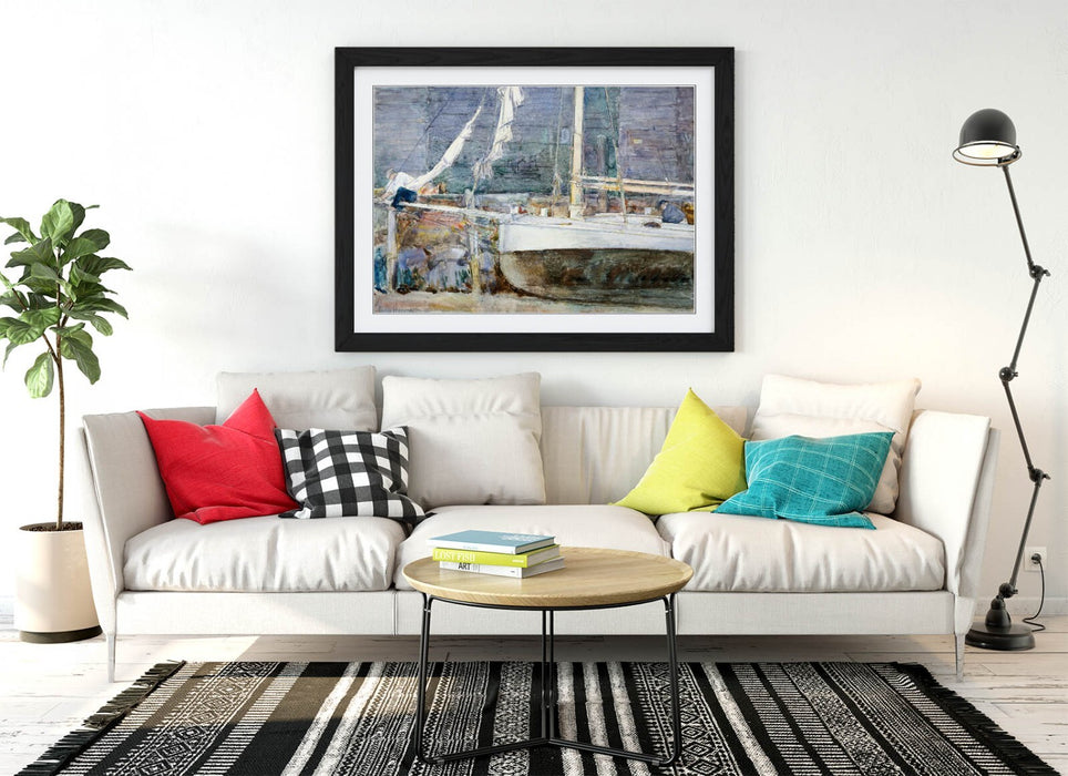 Framed Wall Art - Childe Hassam Drydock Gloucester Print | Handmade Wood Grain Frame