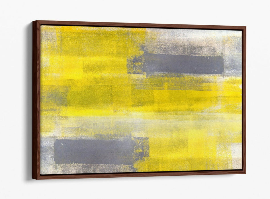 Canvas Wall Art - Yellow Grey Abstract Print With Float Effect Frame