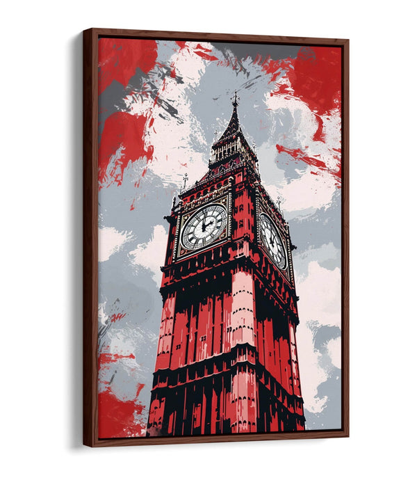 Canvas Wall Art - Big Ben Red Grey Canvas Print | Contemporary Float Effect