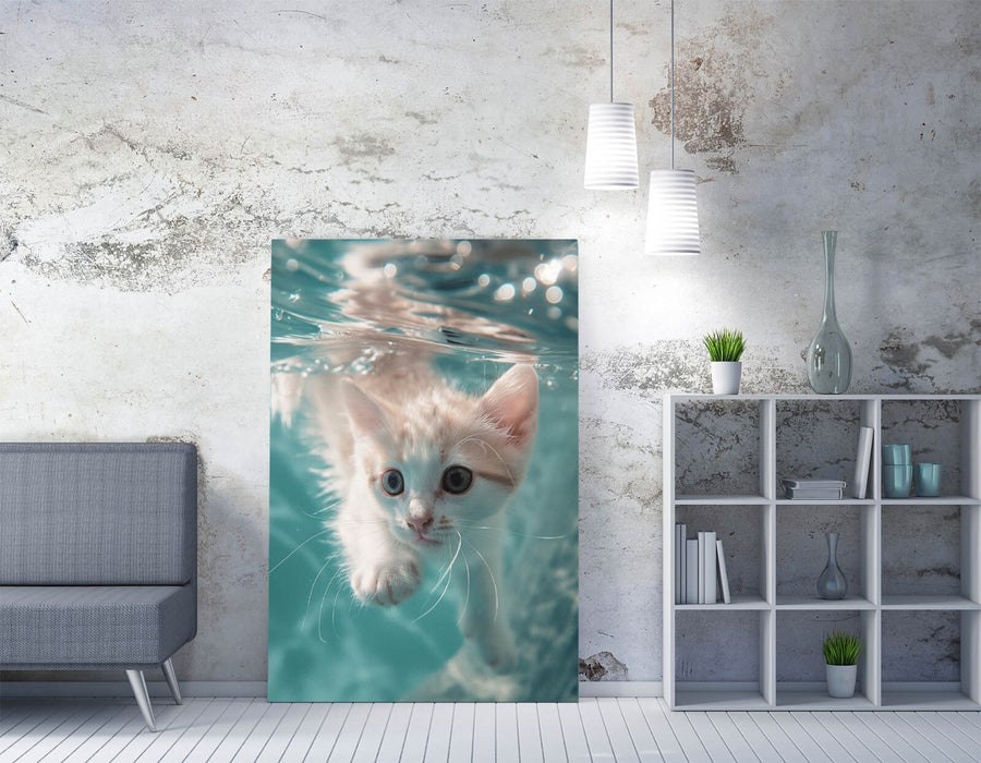 Kitten Canvas Art - Cute Underwater Animal Print | Handmade Canvas Wall Picture