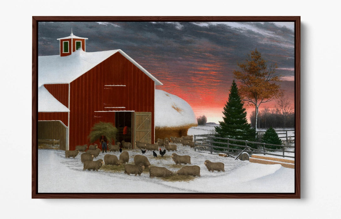 Canvas Wall Art - Horatio Shaw Barnyard In Winter | Premium Float Frame Print