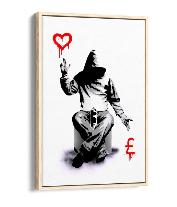 BANKSY, LOVE OR MONEY -FLOAT EFFECT CANVAS WALL ART PRINT ARTWORK- GRAFFITI