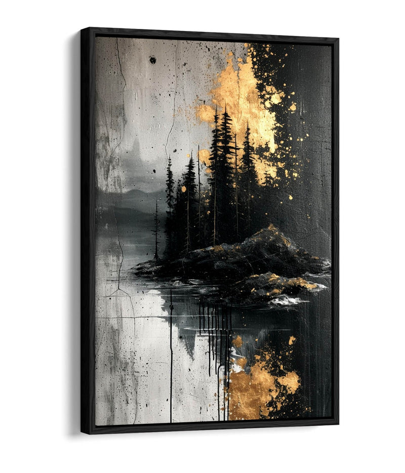 Float Effect Canvas Art – Abstract Black And Gold Forest Wall Decor Print