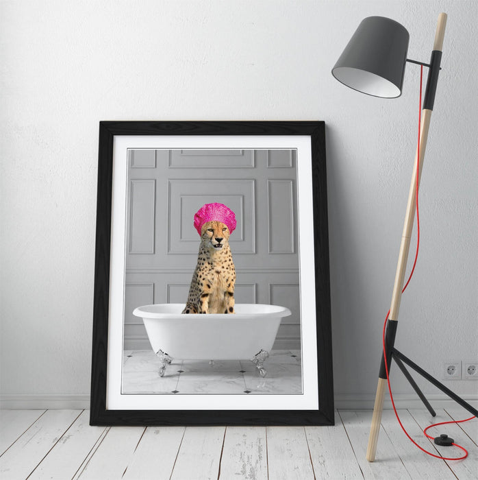FUNNY CHEETAH IN BATHTUB -ART FRAMED POSTER PICTURE PRINT BATHROOM ARTWORK