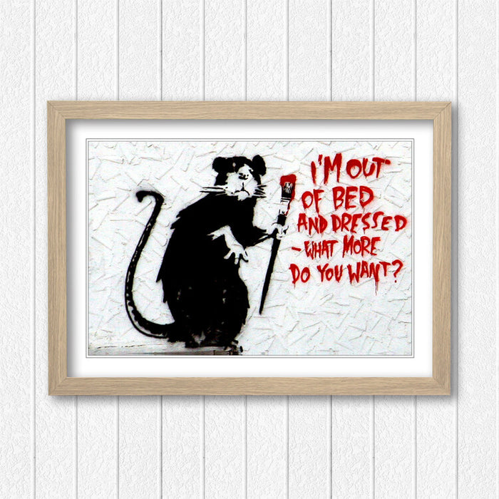 Banksy Framed Poster – Urban Street Art Graffiti Wall Art With Woodgrain Frame Finish