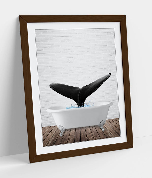 WHALE IN BATHTUB -QUIRKY ART FRAMED POSTER PICTURE PRINT BATHROOM ARTWORK