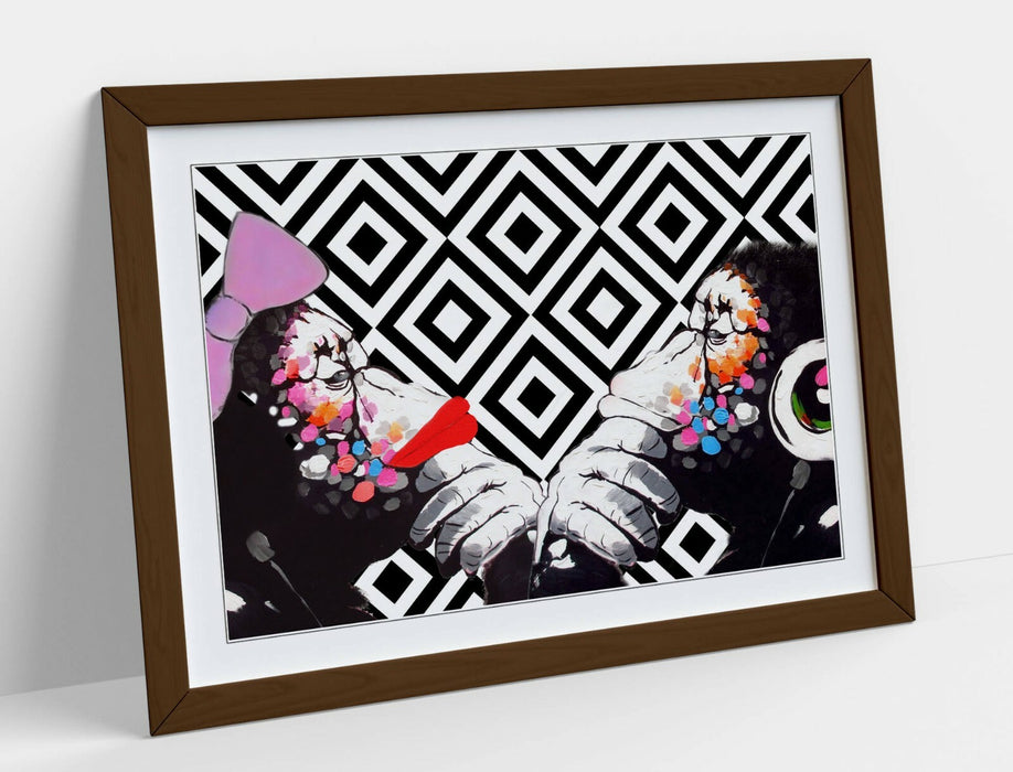 BANKSY DJ MONKEY THINKERS DUO -FRAMED POSTER WALL ART PRINT ARTWORK- BLACK WHITE