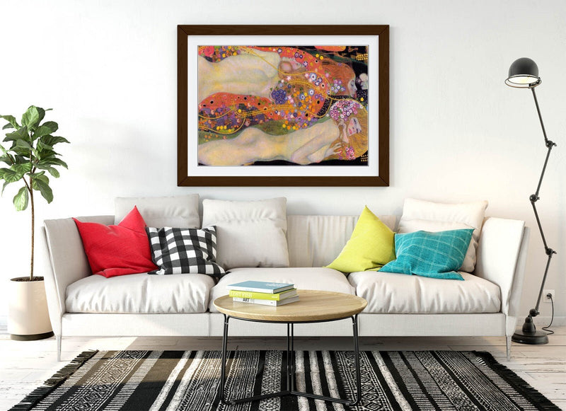 Framed Wall Art Poster - Gustav Klimt Print Water Serpents II in Woodgrain Frame